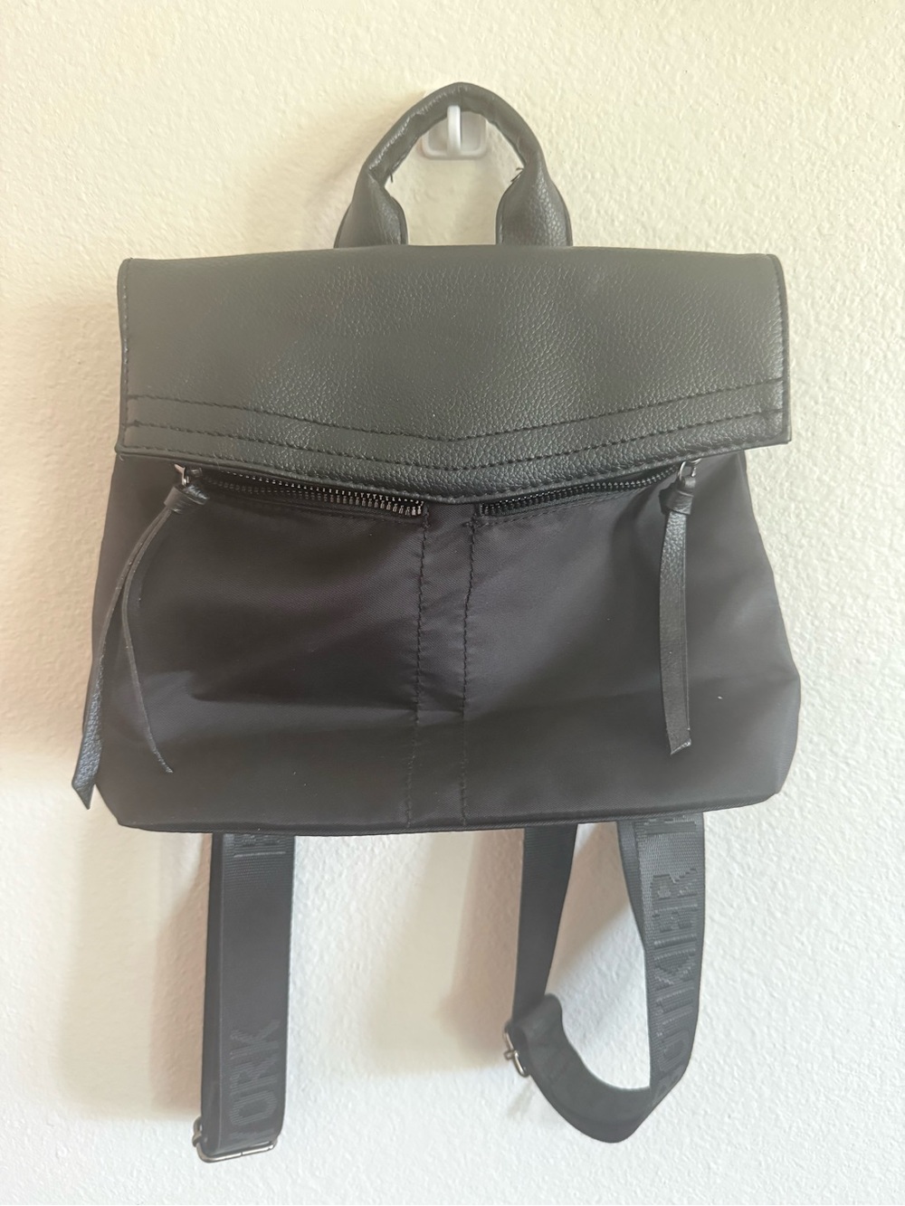 Botkier Black Compact Nylon & Leather Flap Backpack